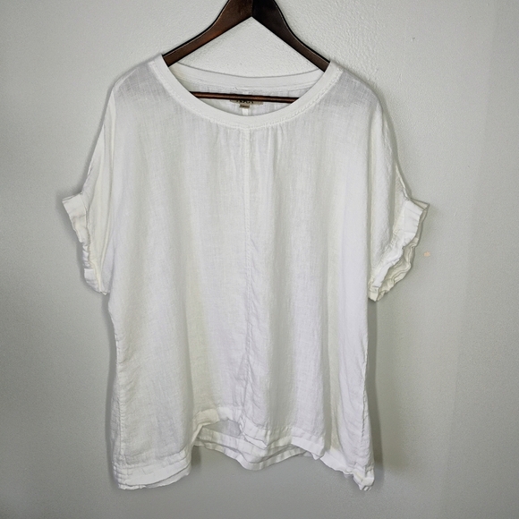FLAX 100% Linen White Relaxed Fit Top Short Sleeve Summer Travel Size Large - Picture 14 of 14